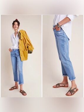 PAIGE Brigitte Folk Distressed Cropped Boyfriend Jeans 26 Mid-Rise Denim Casual